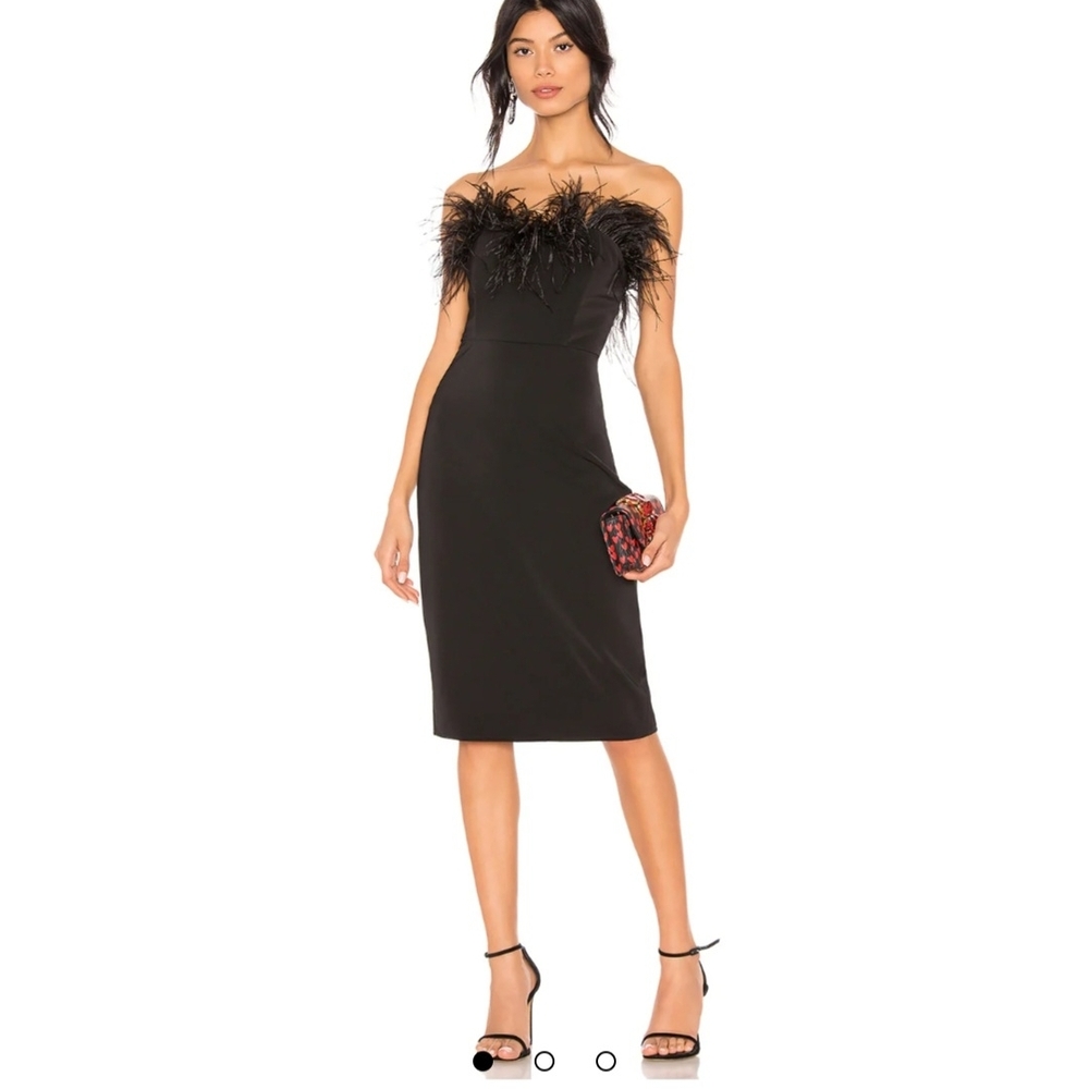 Chic Black Strapless Dress with Feather Accents ,LPA,Size- XS